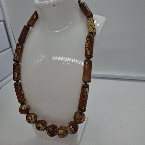 Wooden Brown Boho Bead Necklace - Picture 5 of 6